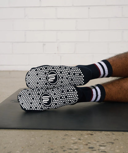 Men's Crew Non Slip Grip Socks - Nautical Stripes