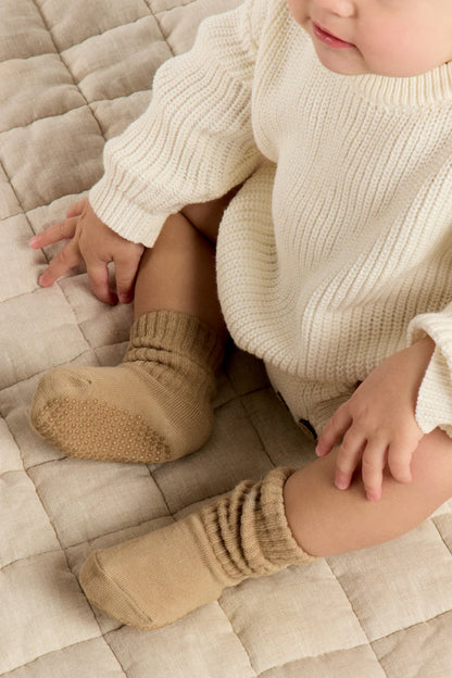 Baby Scrunch Grip Sock - Toffee