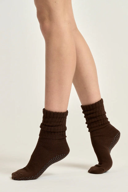 Diana Scrunch Grip Sock - Chocolate Brown