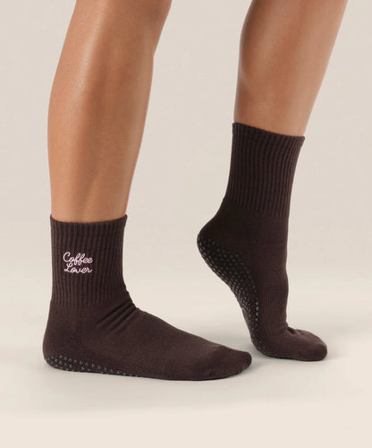 Crew Non Slip Grip Socks - Coffee Lover