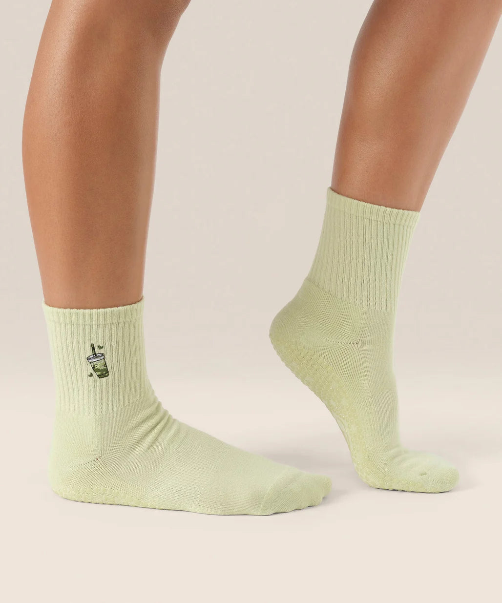 Crew Non Slip Grip Socks - Matcha Lover
