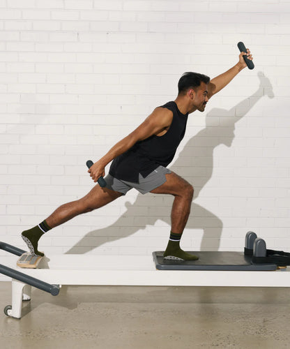 Men's Crew Non Slip Grip Socks - Khaki Stripe