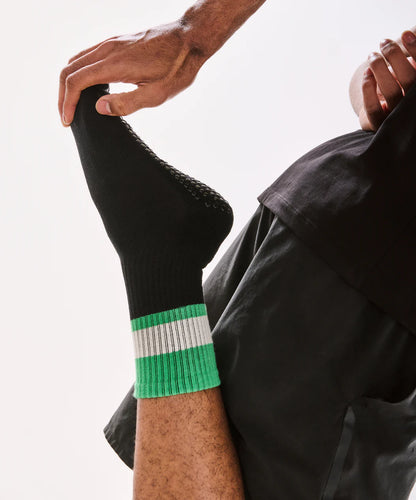 Men's Crew Non Slip Grip Socks - Black & Green