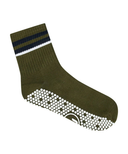 Men's Crew Non Slip Grip Socks - Khaki Stripe