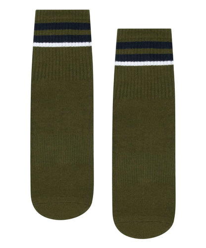 Men's Crew Non Slip Grip Socks - Khaki Stripe