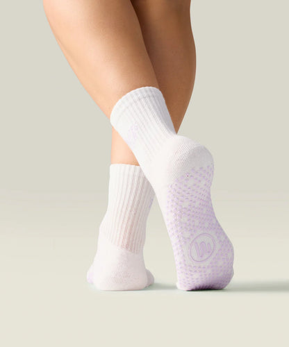 Crew Non Slip Grip Socks - Pilates Club Ivory