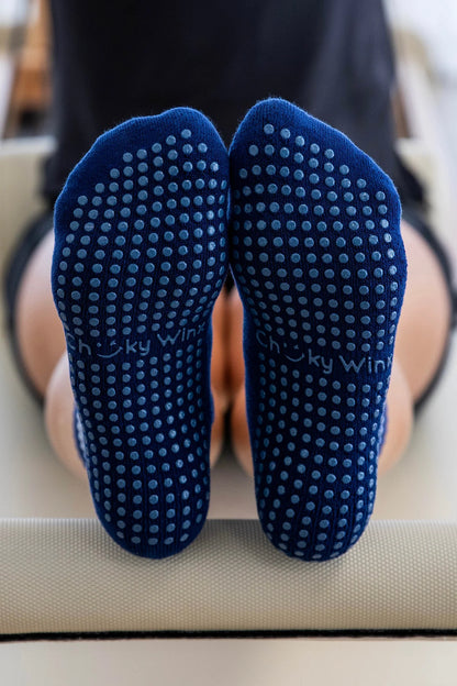 Crew Navy Striped Grip Socks