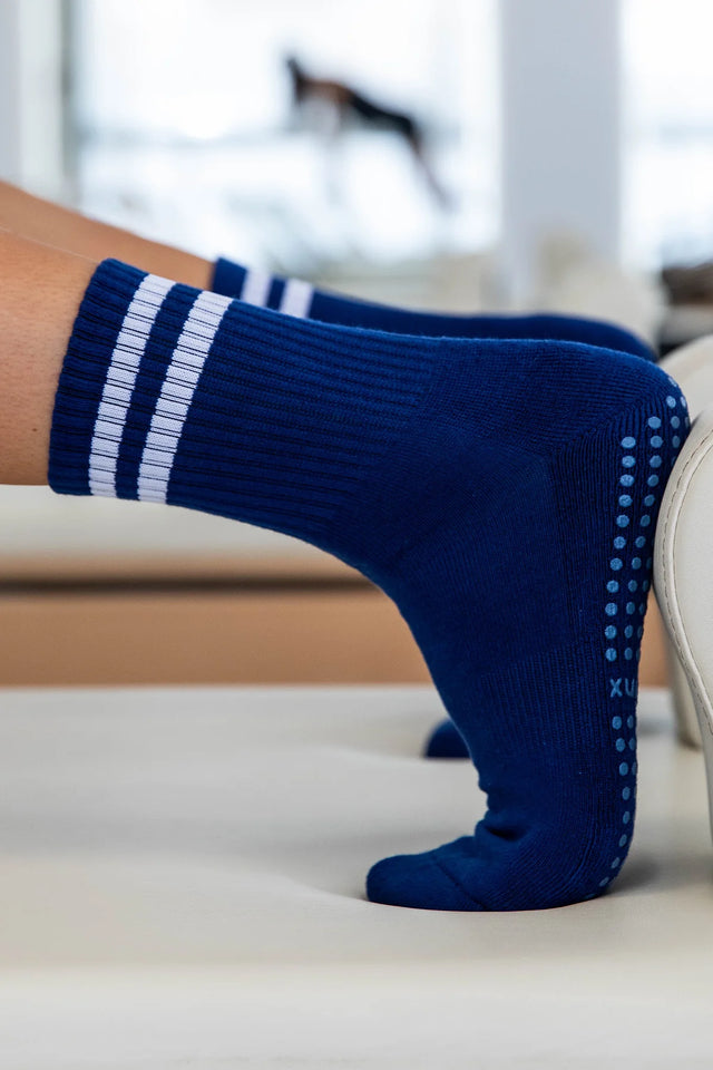 Crew Navy Striped Grip Socks