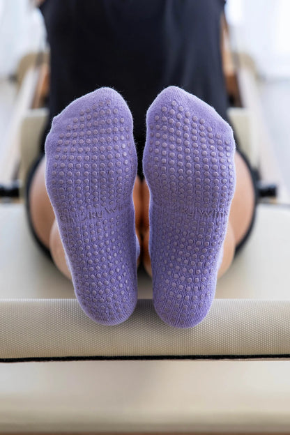 Crew Purple Striped Grip Socks