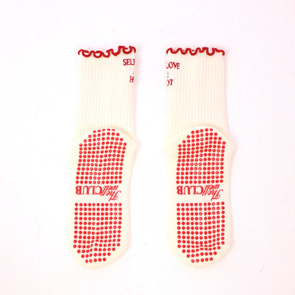 “Self love is hot" Grip Socks - Ivory & Red