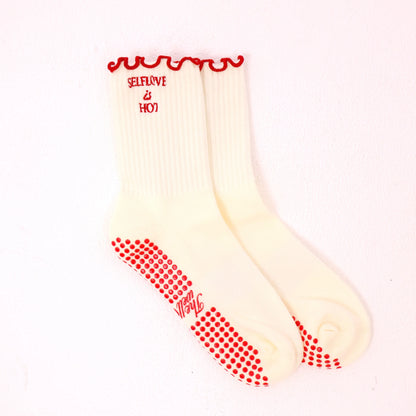 “Self love is hot" Grip Socks - Ivory & Red