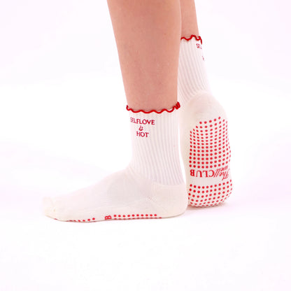 “Self love is hot" Grip Socks - Ivory & Red
