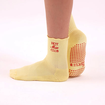 “Hot Muse Club" Grip Socks - Butter Yellow