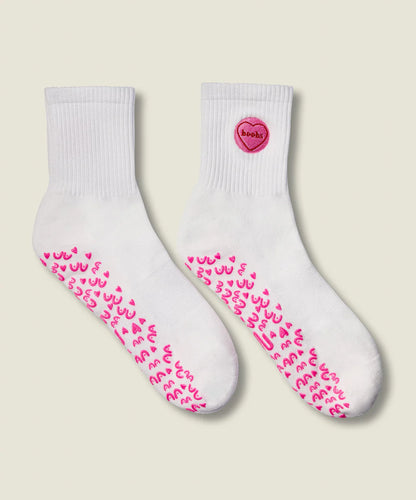 Crew Non Slip Grip Socks - I Heart Boobs Ivory