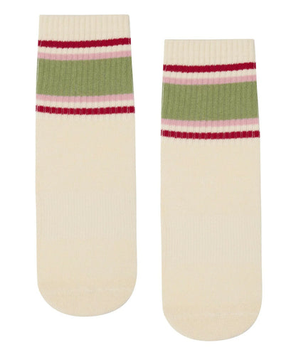 Crew Non Slip Grip Socks - Stripe Vanilla & Sage