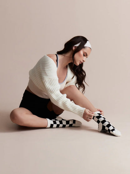 Checkered Crew Grip Sock - Black