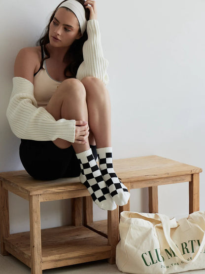 Checkered Crew Grip Sock - Black