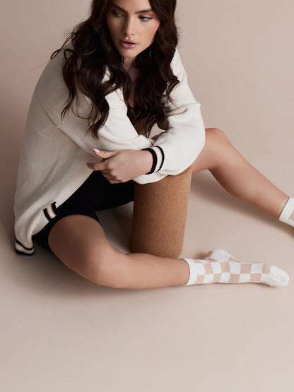Checkered Crew Grip Sock - Beige
